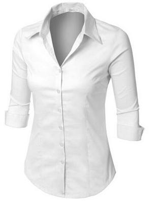 Womens Roll Up 3/4 Sleeve Button Down Shirt with Stretch