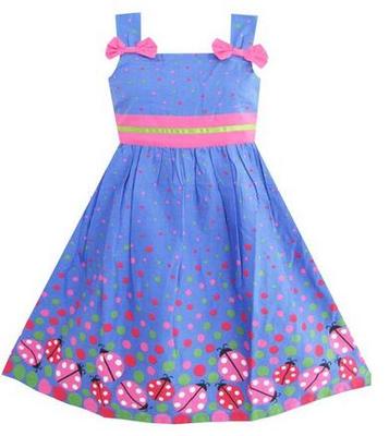 Girls Dress Blue Bug Pink Dot
