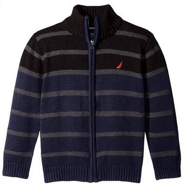 Boys' Full Zip Engineered Stripe Sweater