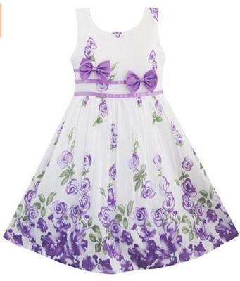 Girls Dress Blue Flower Print